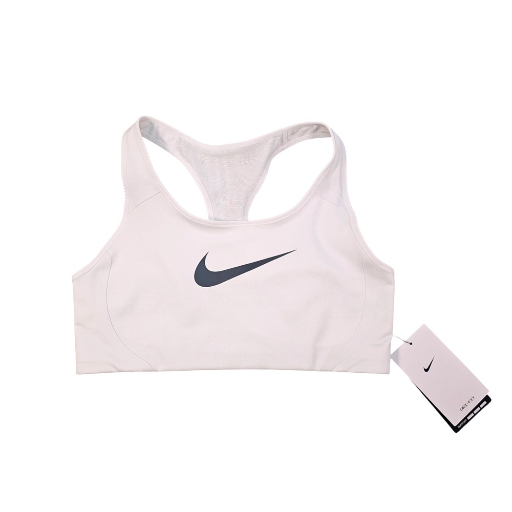 Nike‎ Womens Swoosh Medium Support Sports Bra White Black 848545-100 Size M NWT